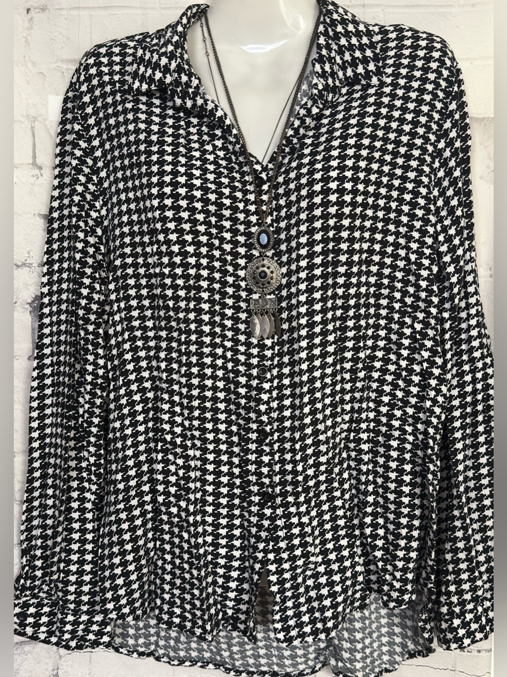 Houndstooth button up top